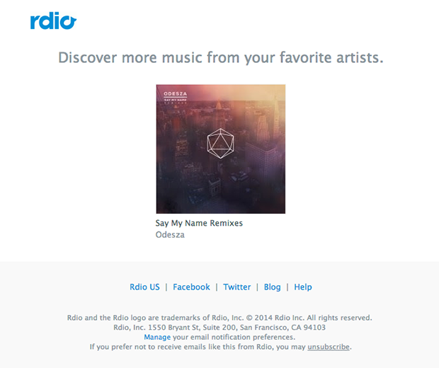 Rdio targeted email based on interests