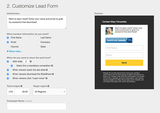 slideshare lead form