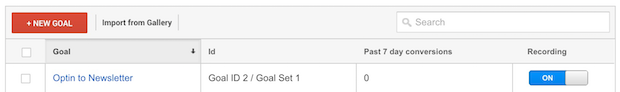 google analytics goal recording on