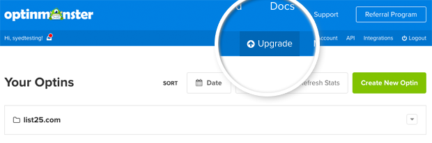Upgrade Account in OptinMonster