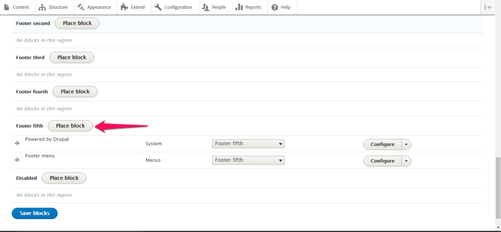 Place the Custom Block in a Footer region