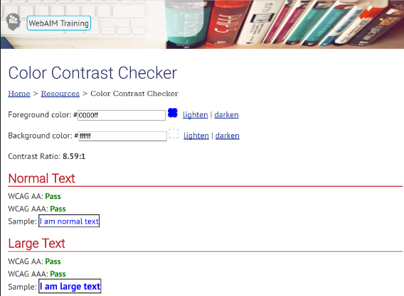 webaim color contrast checker