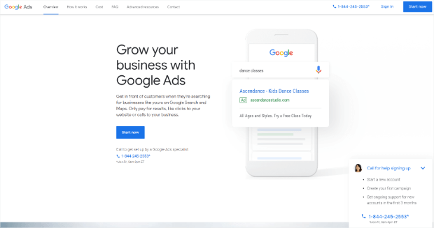 google ads landing page