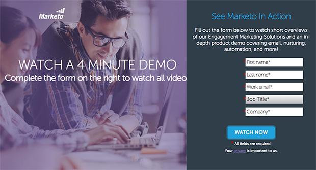 one of Marketo's content marketing hacks is to offer a video demo as a lead magnet