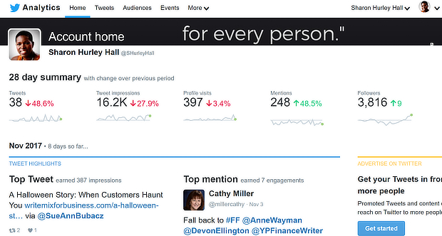 twitter analytics main screen