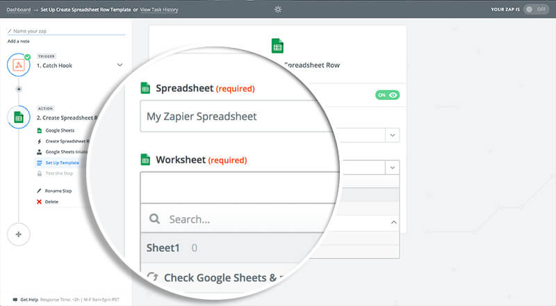 Choose Spreadsheet and Worksheet