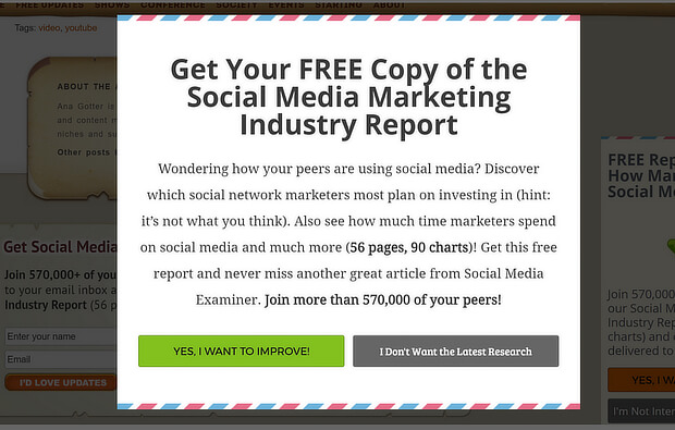 Social media examiner grew their list 66% with an optinmonster custom AWeber popup