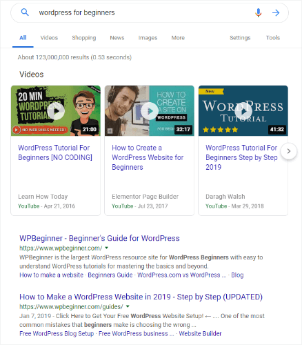 wordpress for beginners google search