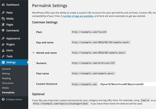 wordpress permalink settings for WooCommerce optimization