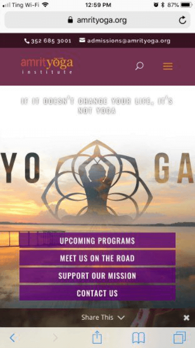 amrit yoga mobile landing page