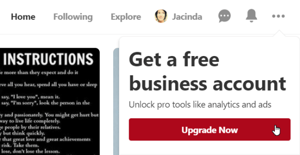 pinterest business account upgrade