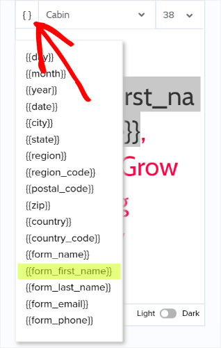 choose form_first_name from the list