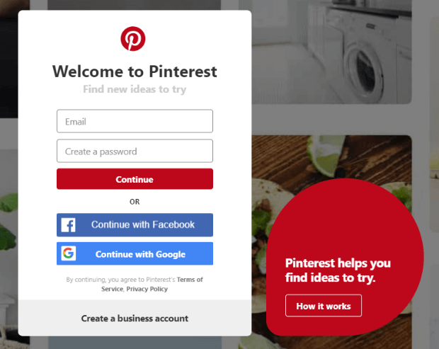 sign up for a new pinterest account