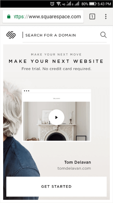 squarespace mobile landing page white space