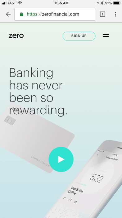 zero financial mobile landing page