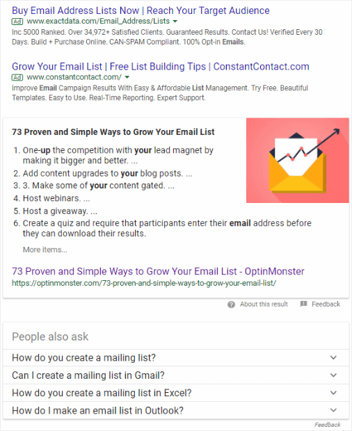 featured snippet example