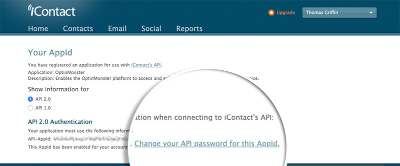 iContact Change App Password