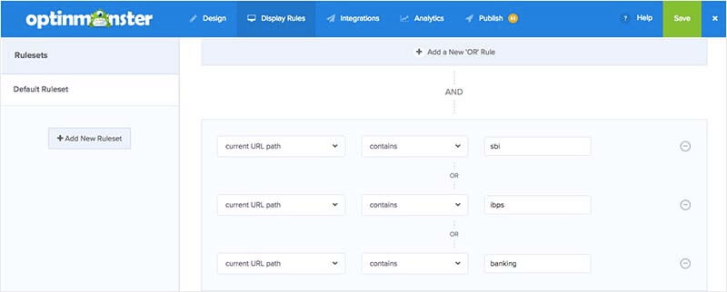 Cracku targeted where campaigns could appear using OptinMonster's display rules.