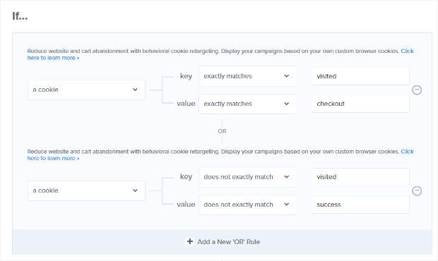 checkout retargeting cookie display rules