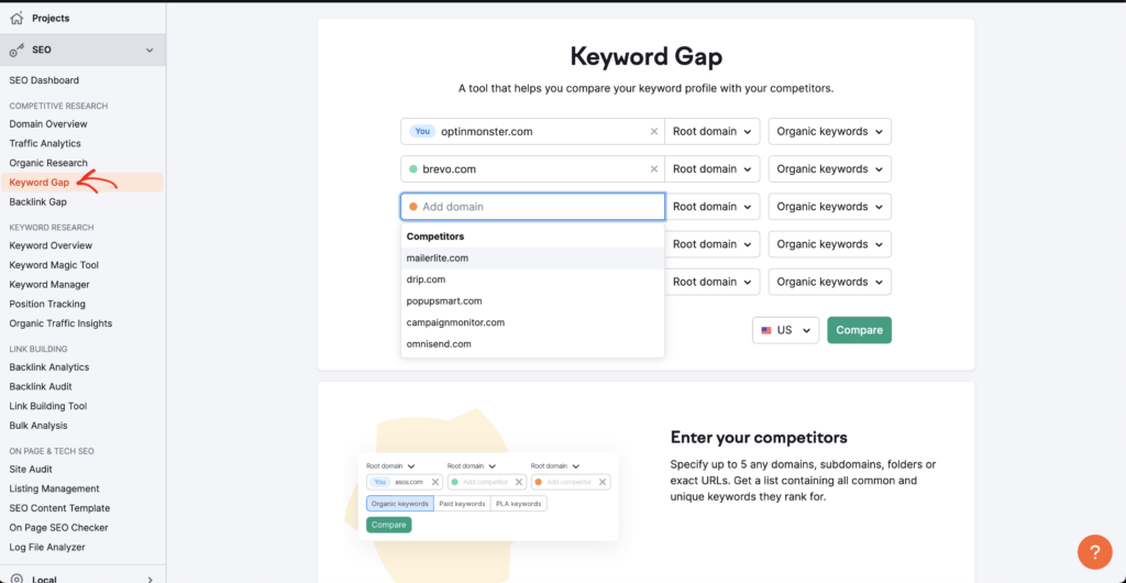 how to choose keywords for seo - Keyword Gap SEMRUSH