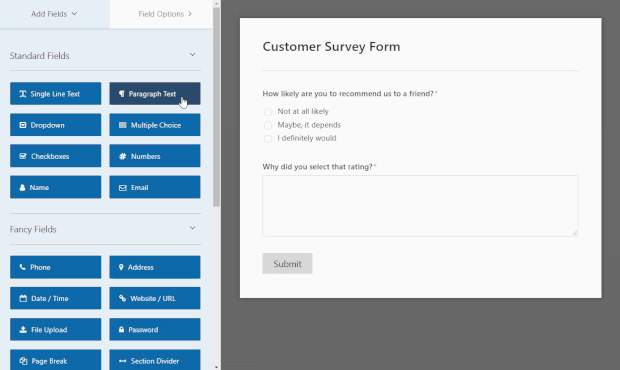 wpforms drag and drop builder example