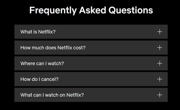 FAQ section on netflix landing page