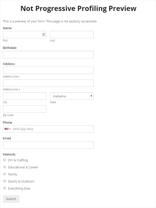 form without progressive profiling