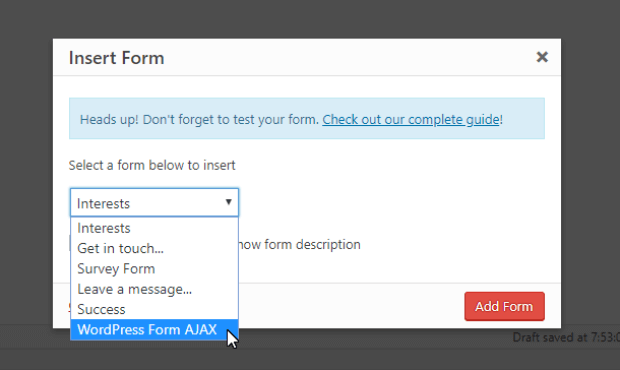 select ajax form from dropdown