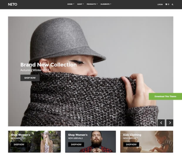 neto responsive ecommerce theme example woman in gray hat