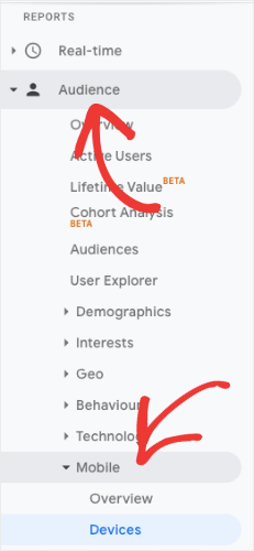 google analytics menu