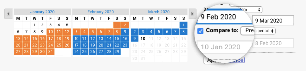 Compare to time period in Google Analytics