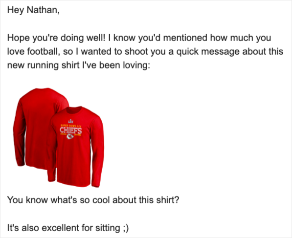 football shirt affiliate email example