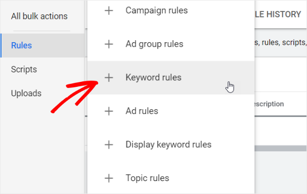 choose keyword rules