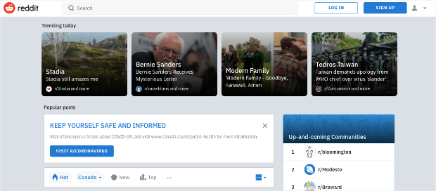 Reddit homepage