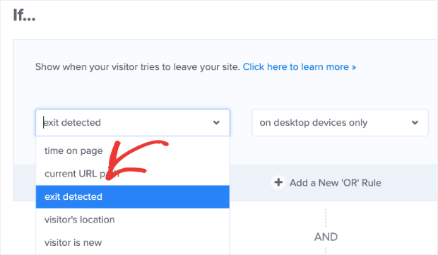 Change time on page to exit detected in display rules