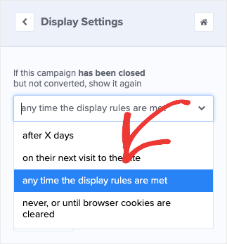 any time the display rules are met display setting