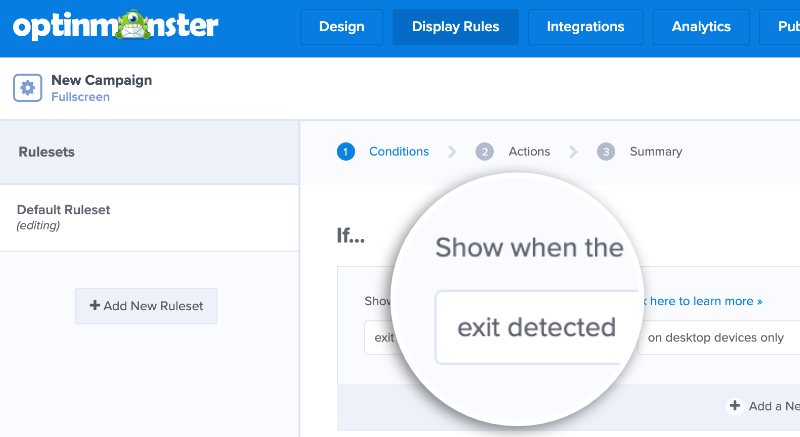 Choose exit-detected from the available display rules to stop abandoning visitors.