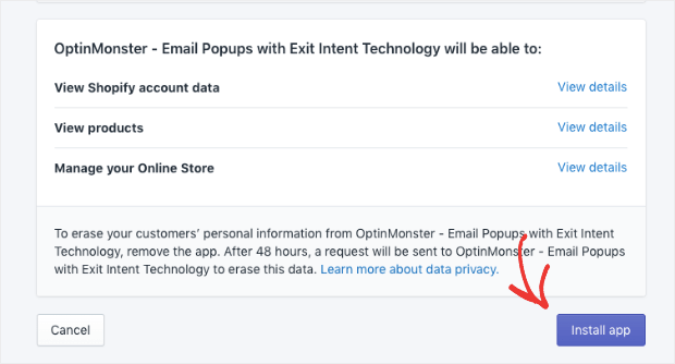 Install OptinMonster app for Shopify