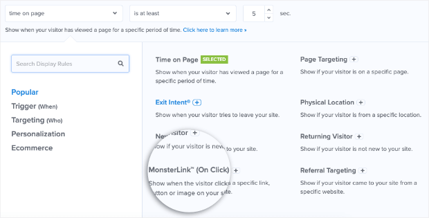 Choose MonsterLink for Display Rule