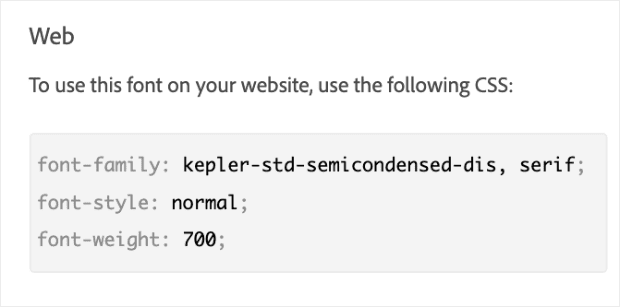 Closeup of CSS code from adobe fonts min
