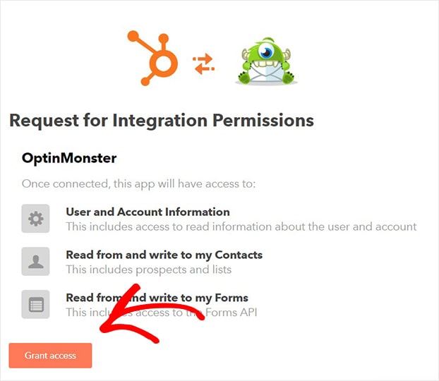 Hubspot OptinMonster Grant Access