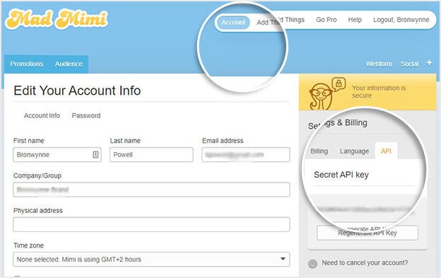 Mad Mimi Account Dashboard