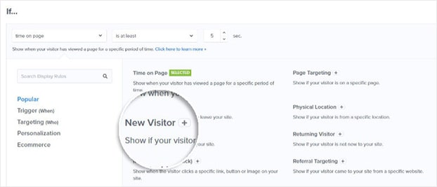 OptinMonster New Visitor Display Rule