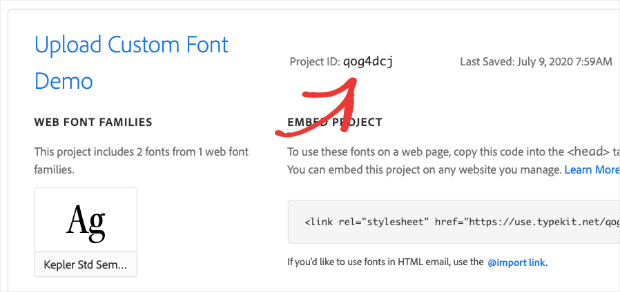 Project ID upload a custom font min