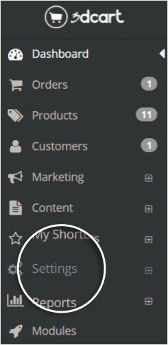 3dcart Settings menu