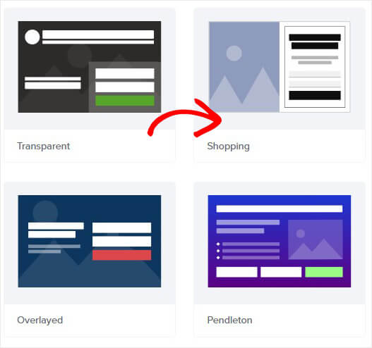 Choose Shopping Template in OptinMonster