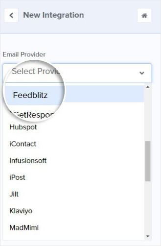 FeedBlitz dropdown in OptinMonster