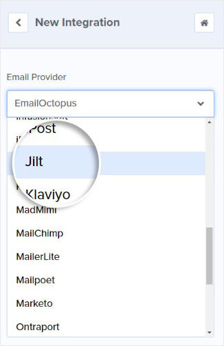 Jilt dropdown in OptinMonster