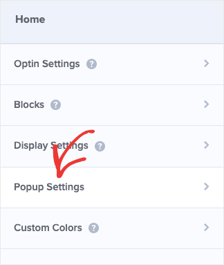Popup settings