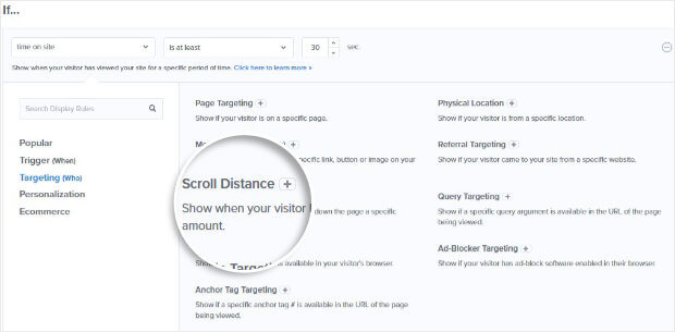 Scroll trigger rule OptinMonster